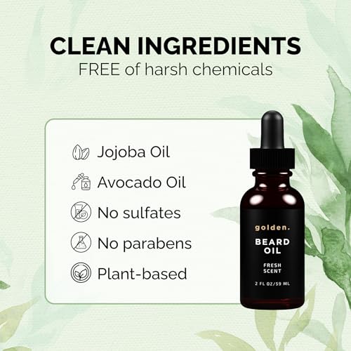 Golden Grooming Beard Oil for Men | Features Castor Oil, Jojoba Oil, and Olive Oil for Hair Growth | Tames, Moisturizes & Styles Your Beard | Fresh Scent | 2oz