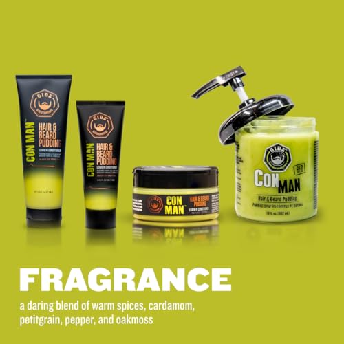 GIBS Con Man Hair & Beard Pudding - Leave In Conditioner - Curl Definer - Moisturizer - 8 oz Squeeze Tube