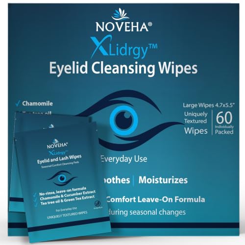 NOVEHA Eyelid Cleansing Wipes 60 Pack - Gentle Hypoallergenic Eye & Lash Cleanser