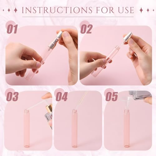 60 Pcs 10ml Mini Perfume Bottle, Fine Mist Atomizer, Pink, Rose Gold
