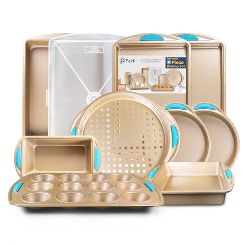 Perlli Blue 10-Piece Nonstick Bakeware Set with Cookie, Cake, Loaf & Pizza Pans