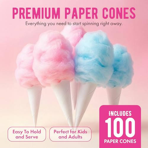 Cotton Candy Floss Sugar Kit with 3-Pack of 48oz Jars & 100 Cones - Raspberry, Strawberry Flavors