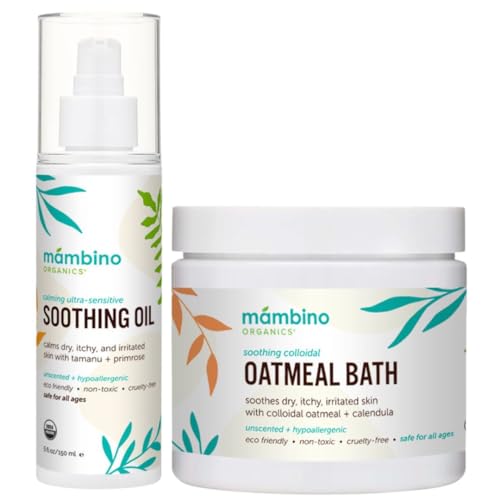 Calming Skin Set with Oatmeal Bath Powder & Soothing Body Oil - 11oz - Fragrance-Free for Sensitive Skin - Vegan & Gentle for Babies & Adults