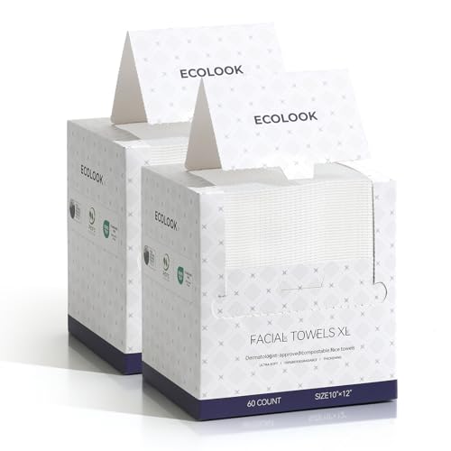 ECOLOOK Disposable Face Towel XL-10"x12" Upgraded Thick Facial Towels, Ultra Soft Clean Face Towels Disposable, 60 Count & 90 GSM, Ideal for Sensitive Skin-2 PACK