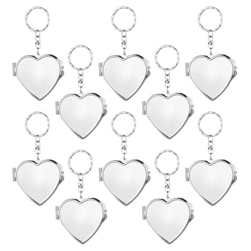 10 Pcs Compact Mirror Portable Metal Folding Mirror with Key Ring for Pockets Bags Wallets Travel Toiletries Gifts - Heart