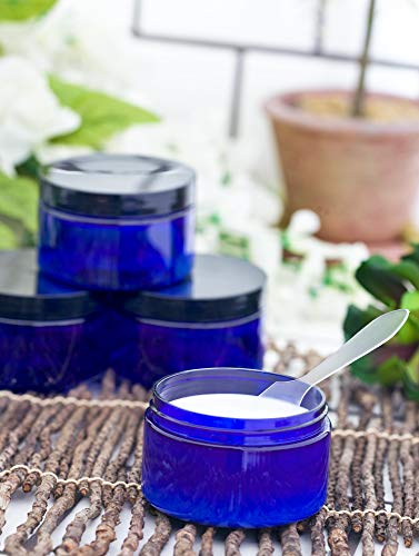 12 Pack Cobalt Blue Refillable Plastic Jars with Black Lids - 4 oz Food & Cosmetic Storage Containers