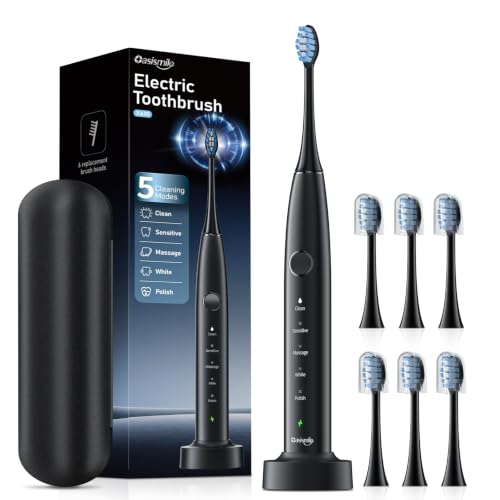 Electric Sonic Toothbrush with 6 Heads & Travel Case, 5 Modes, 42000 VPM