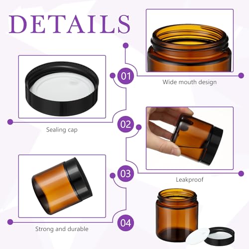 KYMQLYW 50 Pack Amber Glass Jars 2 oz with Black Leakproof Lids for Cosmetics & Candle Making