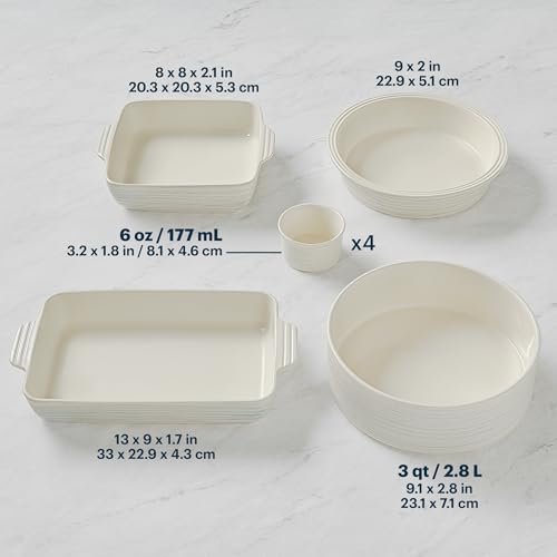 8-Piece Ceramic Bakeware Set with Ramekins and Baking Dishes - Nonstick, Oven Safe