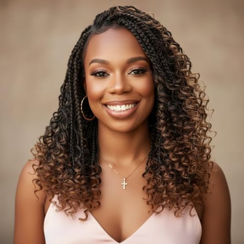 12 Inch Goddess Box Braids Crochet Hair - 9 Packs Boho Box Braid with Curly Ends - Pre-Looped Synthetic Hair for Women, 1B/4/30# Variation of THIS listing