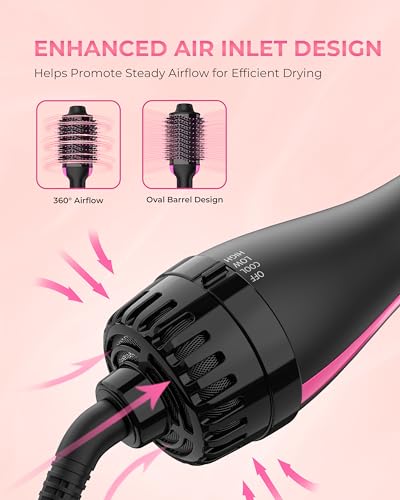 Hair Dryer Brush 1200W Hot Air Styler with Negative Ion Ceramic Titanium Barrel