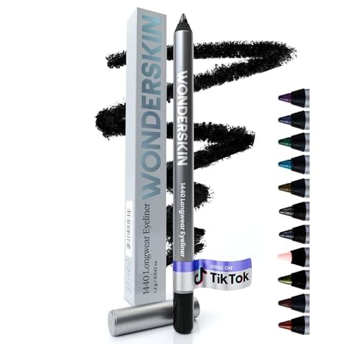 Wonderskin 1440 Eyeliner (Liquorice), Waterproof and Smudge Proof with Brow Stain & Go Masque (Blonde) for Long Lasting Brow Tint