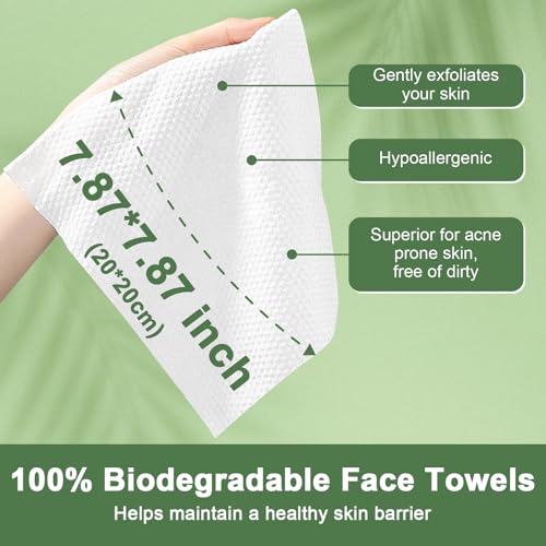 Disposable Face Towels ? 60 Count Biodegradable Facial Cleansing Cloths ? Lint-Free, Unscented, Extra Thick Soft Towelettes for Sensitive Skin & Makeup Removal