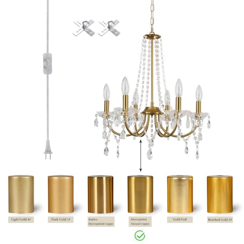 Plug-in Gold Crystal Chandelier with Long Cord - Modern Hanging Light Fixture