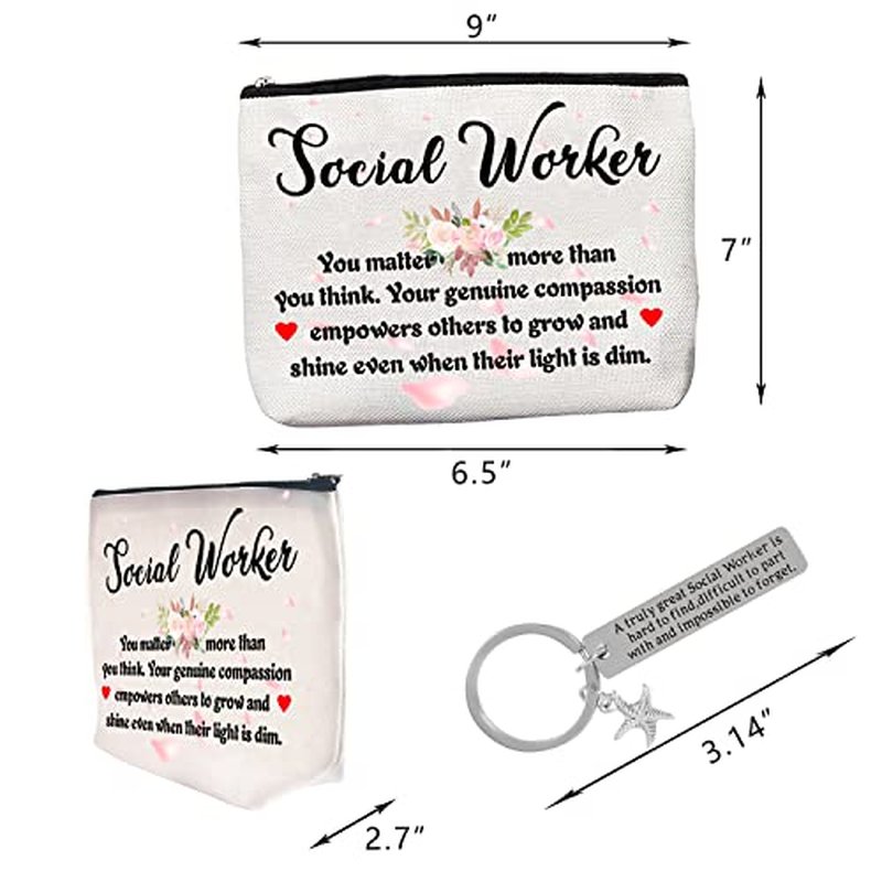 BoomBoomGifts Social Worker Gift Set, Keychain & Makeup Bag for Women, Birthday Gifts for Social Workers