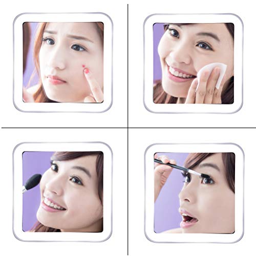 JiBen White 5-Inch 10X Magnifying Makeup Mirror with LED Light & Suction, Portable Bathroom Vanity
