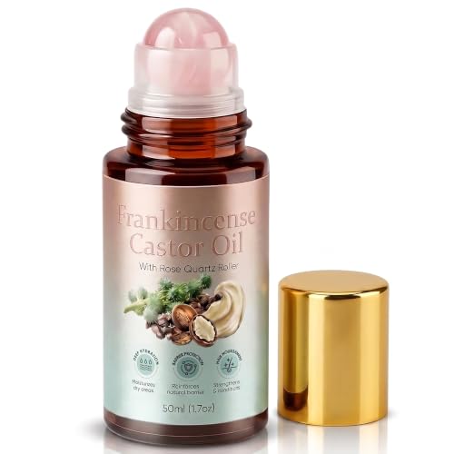 Organic Castor Oil Roll-On with Rose Quartz & Frankincense for Face & Eyes, 1.7 Fl Oz