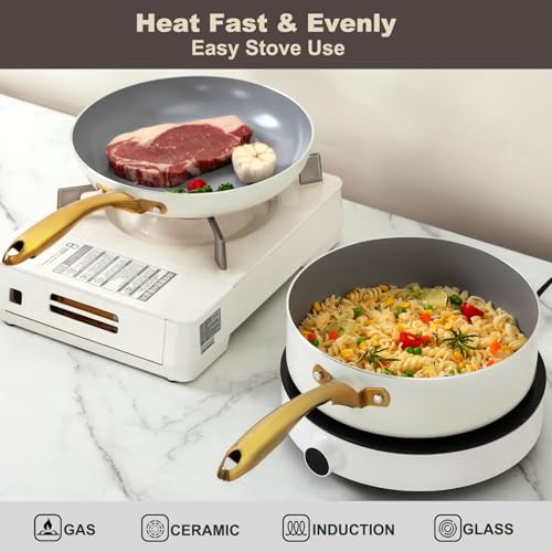 Ceramic Nonstick Cookware Set 14-Pc Kitchen Pots & Pans with Silicone Utensils