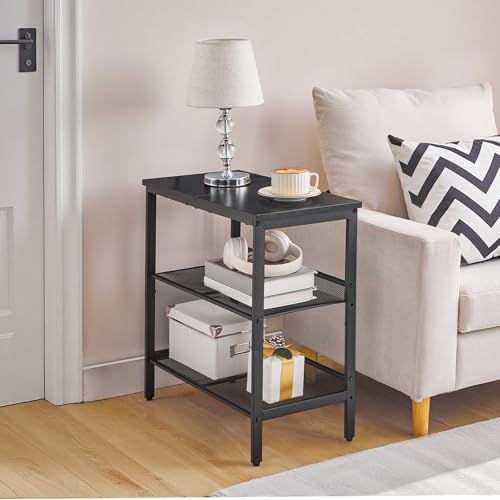 Black 3-Tier Metal Side Table with Adjustable Shelves - Small Space Nightstand