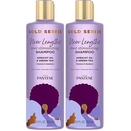 Pantene Gold Series New Lengths Root Stimulating Shampoo with Apricot Oil & Green Tea, for Natural, Textured, Curly, and Coily Hair, Sulfate-Free, Paraben Free, 8.5 Fl Oz (Pack of 2)