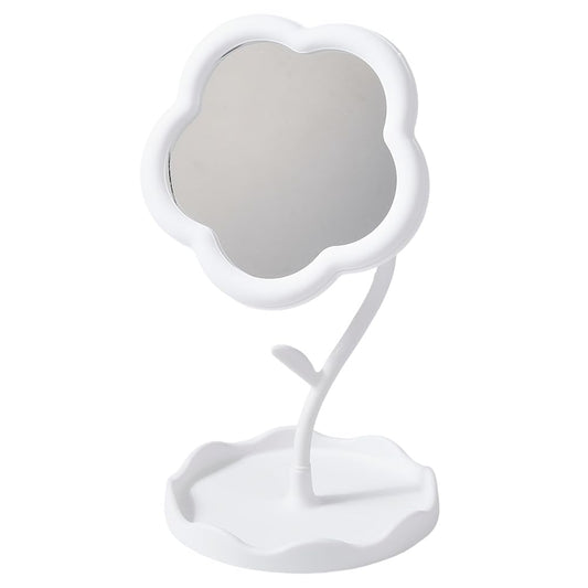 CREATCABIN Flower-Shaped Makeup Mirror Stand Makeup Mirror Flower Plastic Stand Mirror Portable Vintage for Bedroom Living Room and Minimal Spaces Room Decor Home Decorations 7.6x4.1 Inch White