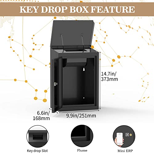 Black Key Drop Box Wall Mount Waterproof Security Storage Box - Heavy Duty, 6.5 x 14.5 x 9.7 Inches