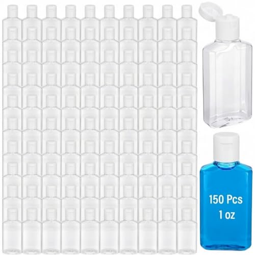 150 Pcs 30ml Clear Refillable Travel Bottles with White Flip Cap - Leakproof
