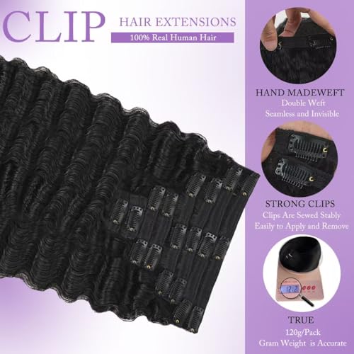 Natural Black Burmese Curly Clip-In Hair Extensions 18 Inch 8PCs - Spiral, Full Volume