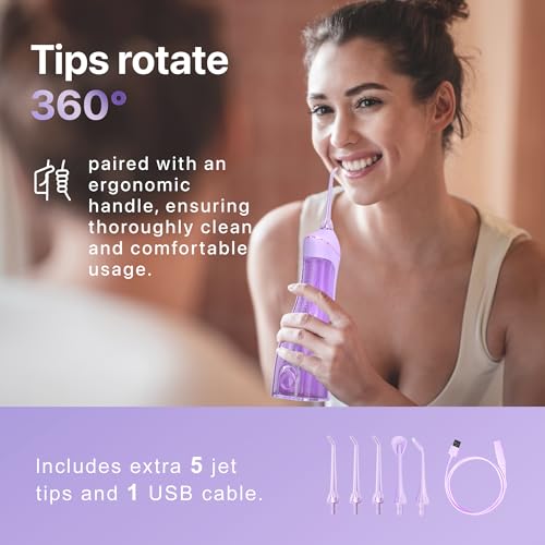 Oralfree Purple Water Dental Flosser - Cordless Rechargeable Oral Irrigator for Teeth Cleaning