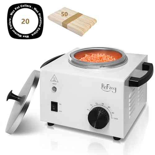 Professional Wax Warmer Single Pot Waxing Kit for Painless Hair Removal, Women Men Portable Wax Heater Machine with Adjustable Temperature Set, 50pcs Sticks, 20pcs Protective Collars