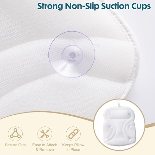 Bath Pillow for Tub - Extra Thick Support, Quick-Dry Spa Cushion, Non-Slip Head & Neck Rest
