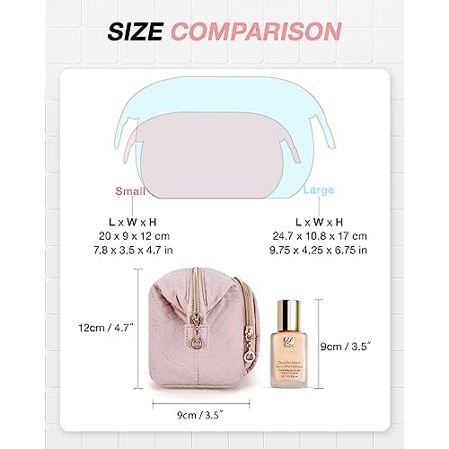 BAGSMART Travel Makeup Bag, Cosmetic Bag Small Make Up Organizer Case,Wide-open Pouch for Women Purse for Toiletries Accessories Brushes Pink