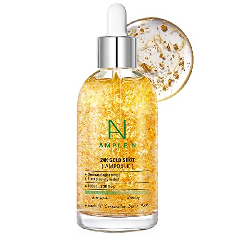 AMPLE:N 24k Gold Shot Serum - Korean 24K Gold Anti Aging Serum ? Erasing Wrinkles and Fine Lines with Collagen & Peptides ? Evens Skin Tone for Dull and Saggy Skin - 3.38 fl.oz.