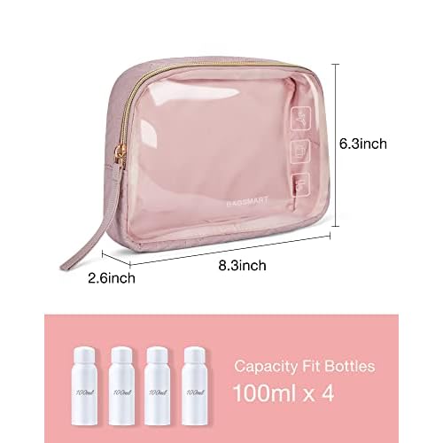 BAGSMART TSA Approved Toiletry Bag, 2 Pack Clear Makeup Cosmetic Bag Organizer, Quart Size Travel Bag for Toiletries, Carry-on Travel Accessories Essentials - Pink