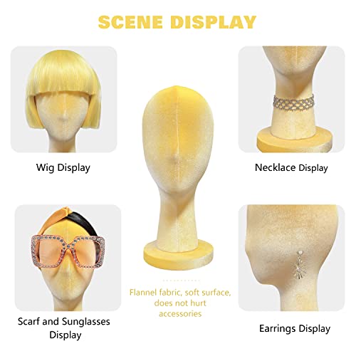 Yellow Velvet Mannequin Head for Wig & Hat Display - 13.8"