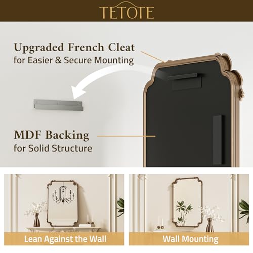 Antique Gold Rectangle Wall Mirror 22 x 30 - Baroque Scroll Frame, French Mantle Style