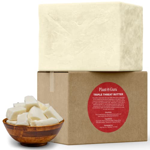 Plant Guru Triple Threat Body Butter 48oz - Shea, Mango & Coconut Oil - Natural Moisturizer for Skin Hair & Lips