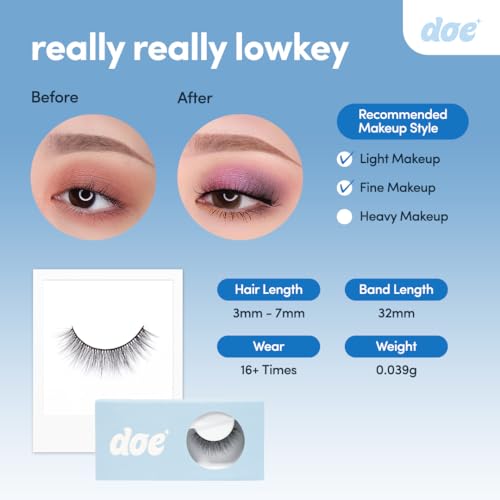 Really Really Lowkey - Reusable 15 Wears, Natural Looking Vegan False Lashes, Handmade from Korean Silk. Lightweight Cruelty Free Eyelash for Everyday Look - 1 Pair