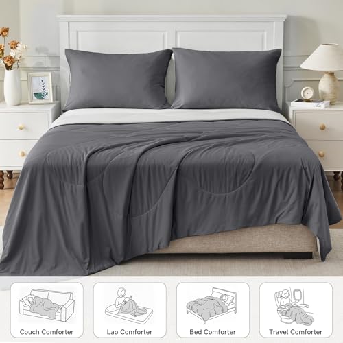 HOMFINE Queen Cooling Comforter - Breathable, Double-Sided Cool Technology, 90x90 Inches, Gray