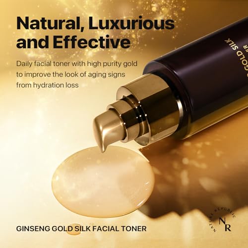Nature Republic Ginseng Gold Silk Facial Toner, Hydrating Glow Toner, Niacinamide & Silk Amino Acid, Royal Jelly Extract, Korean Skin Care for All Skin Types 130 ml / 4.39 Fl. oz.
