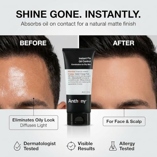 Anthony Instant Fix Oil Control for Men ? Mattifying Lotion for Oily Skin ? Moisturizer and Pore Minimizer Instantly Eliminates Shine ? 3 Fl Oz