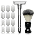 Adjustable Double Edge Safety Razor Shaving Kit for Men & Women - Shaving Brush, 10 Relacement Blades, Cleaning Brush & Razor Holder, Gift for Him, Boyfriend, Dad, Husband