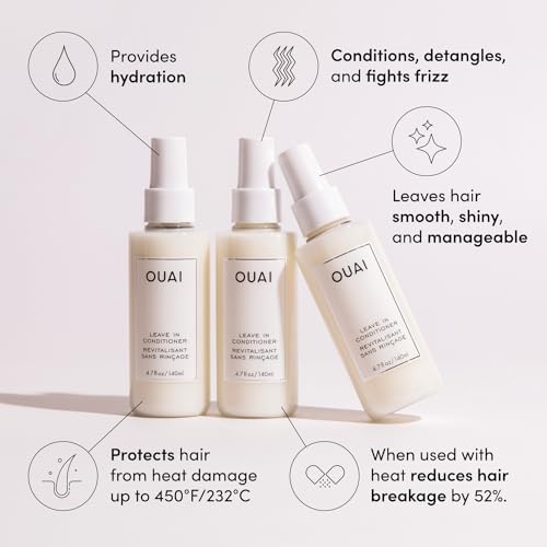 OUAI Travel-Size Hair Care Bundle - Leave-In Conditioner + Hair Oil - Hair Styling Products for Frizz Control, Heat Protection, Detangling, and Added Shine - (2 Count, 1.5 Oz/ 0.45 Oz)