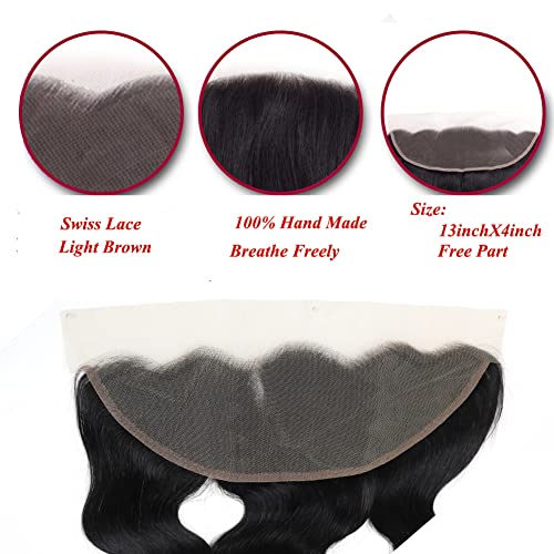 Brazilian Human Hair Frontal Closure 13x4 Body Wave 150% Density Pre-Plucked Natural Black