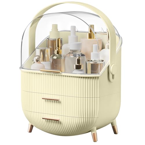 Makeup Organizer with Drawers & Clear Cover - Maize-Yellow Makeup Storage for Vanity & Bathroom