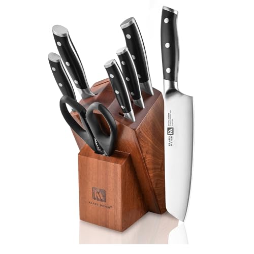 Klaus Meyer Stahl Black 8-Piece German Steel Kitchen Knife Set with Block
