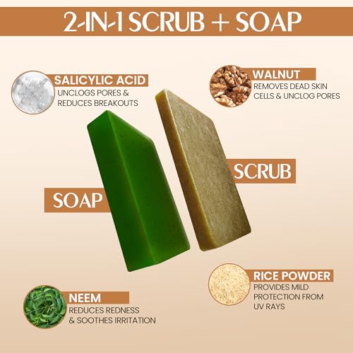 Scrub Soap with Salicylic Acid & Neem ? Exfoliating Body & Face Soap ? Enriched with Niacinamide, Tea Tree Extract, Neem, Salicylic Acid 110 g (Pack of 1)