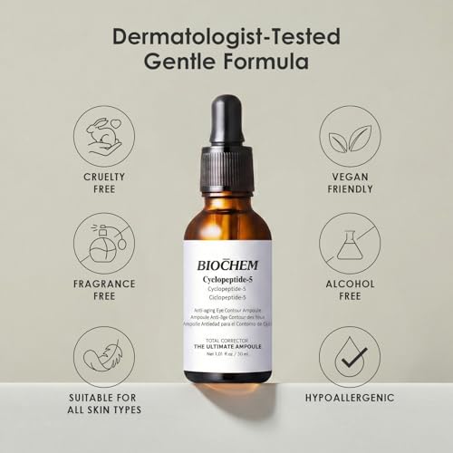 BIOCHEM Cyclopeptide-5 Anti-Aging Eye Contour Ampoule ? Firming & Hydrating Serum with Hyaluronic Acid, Under-Eye Treatment, Reduces Bags, Fine Lines & Crow¡¯s Feet ? 1.01 fl. oz / 30 mL