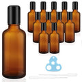 12 Pcs 50ml/1.7oz Amber Glass Essential Oil Bottles with Stainless Steel Roller Ball Refillable Roll-on Bottles Leak-proof Containers for Lotion Deodorant Massage Oil Perfume