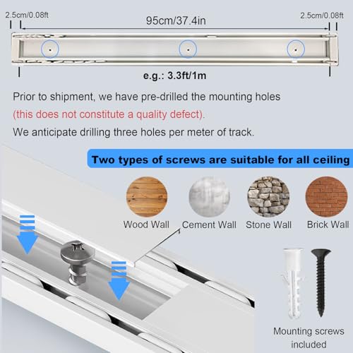 KUZRZNH Double Row Ceiling Curtain Track System White 2.8m (9.2ft)